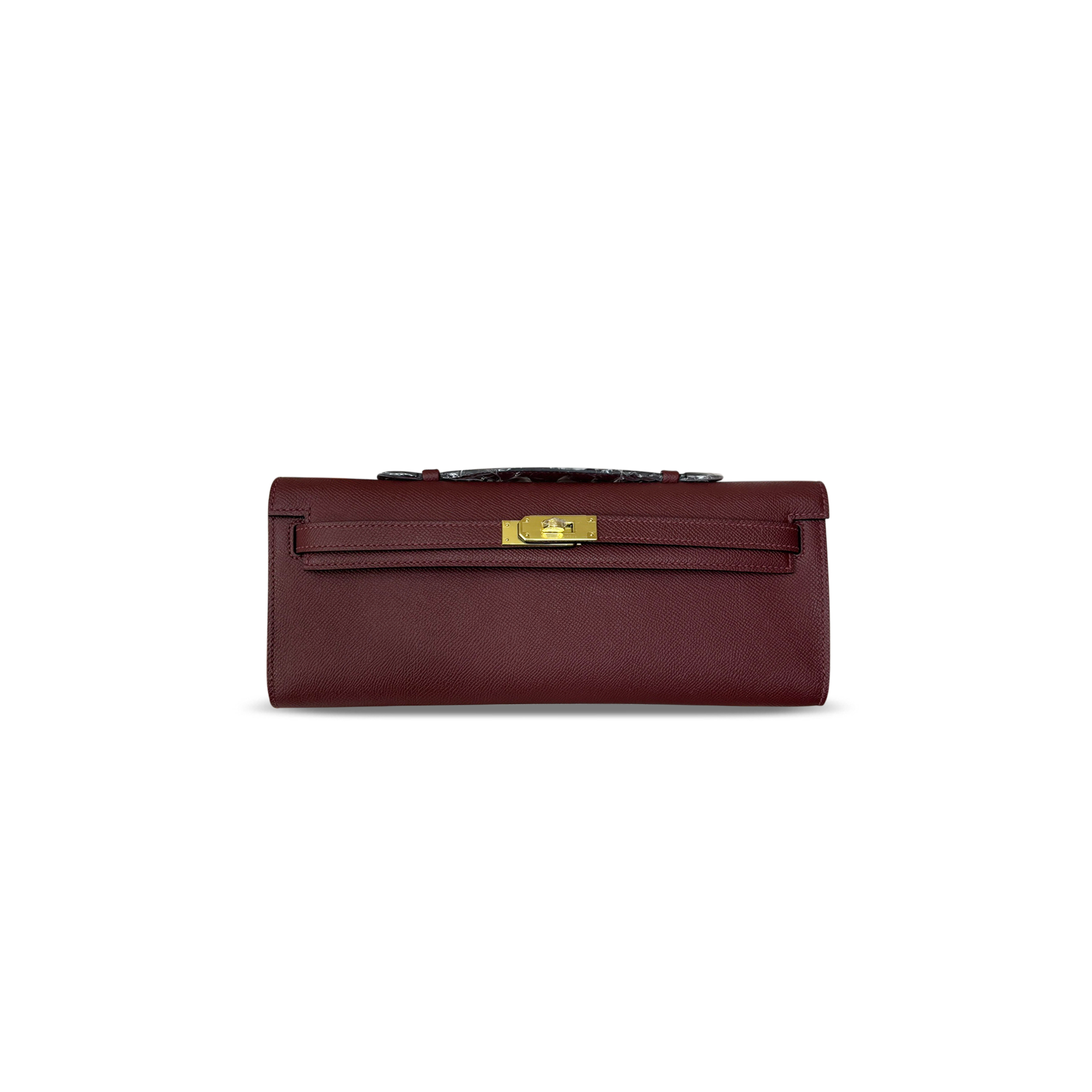 HERMÈS KELLY CUT CLUTCH POCHETTE BORDEAUX EPSOM GOLD HARDWARE (31*12*2cm)